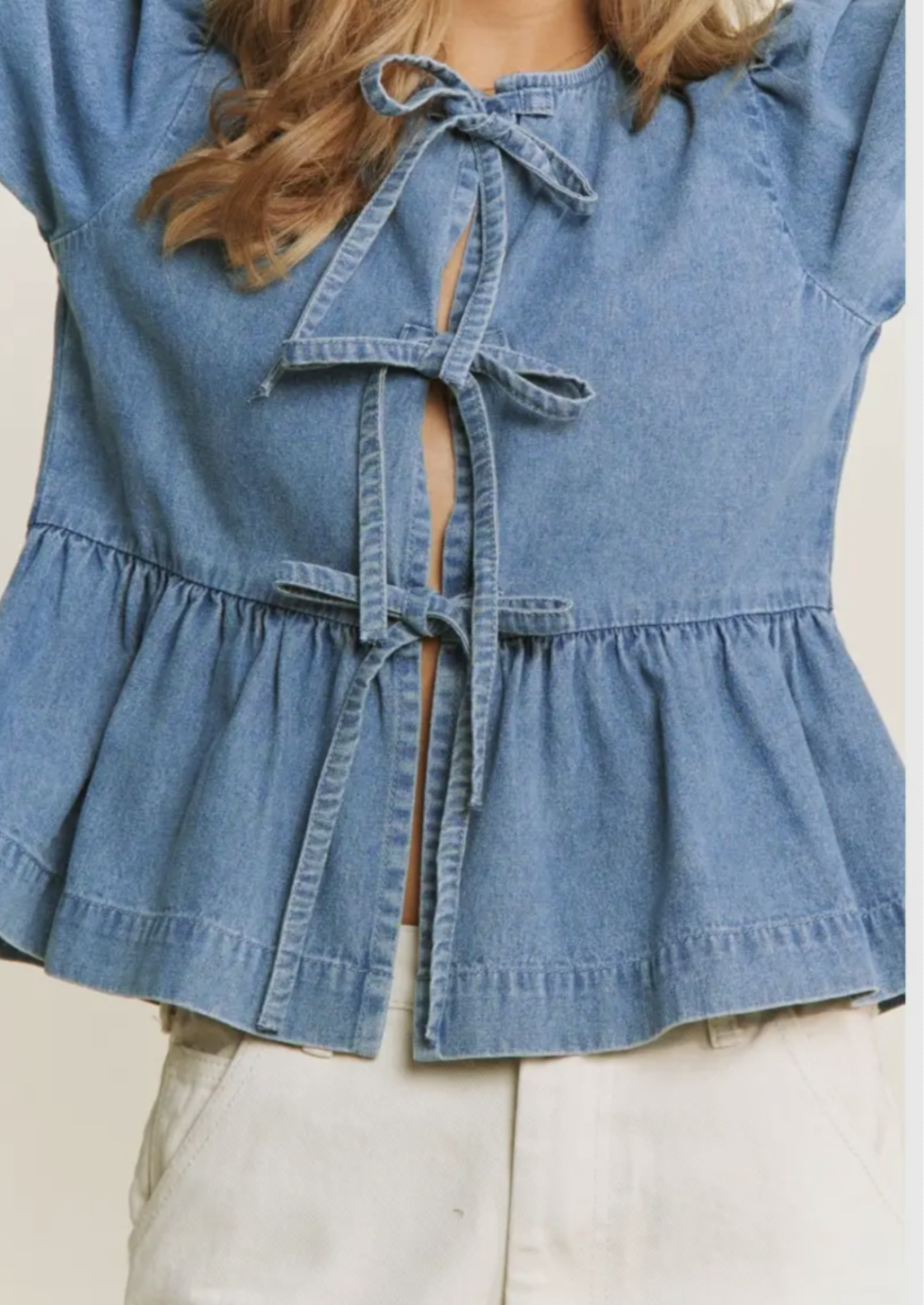 Denim Wash Open Front Babydoll Blouse