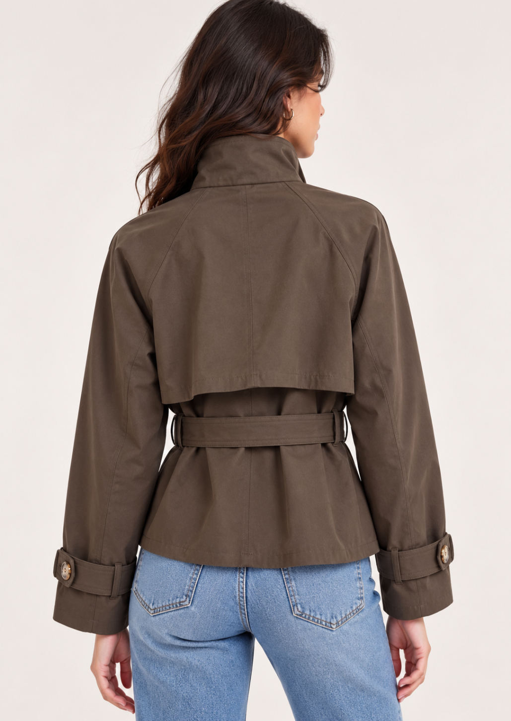 Choco High Collar Belted Trench Coat