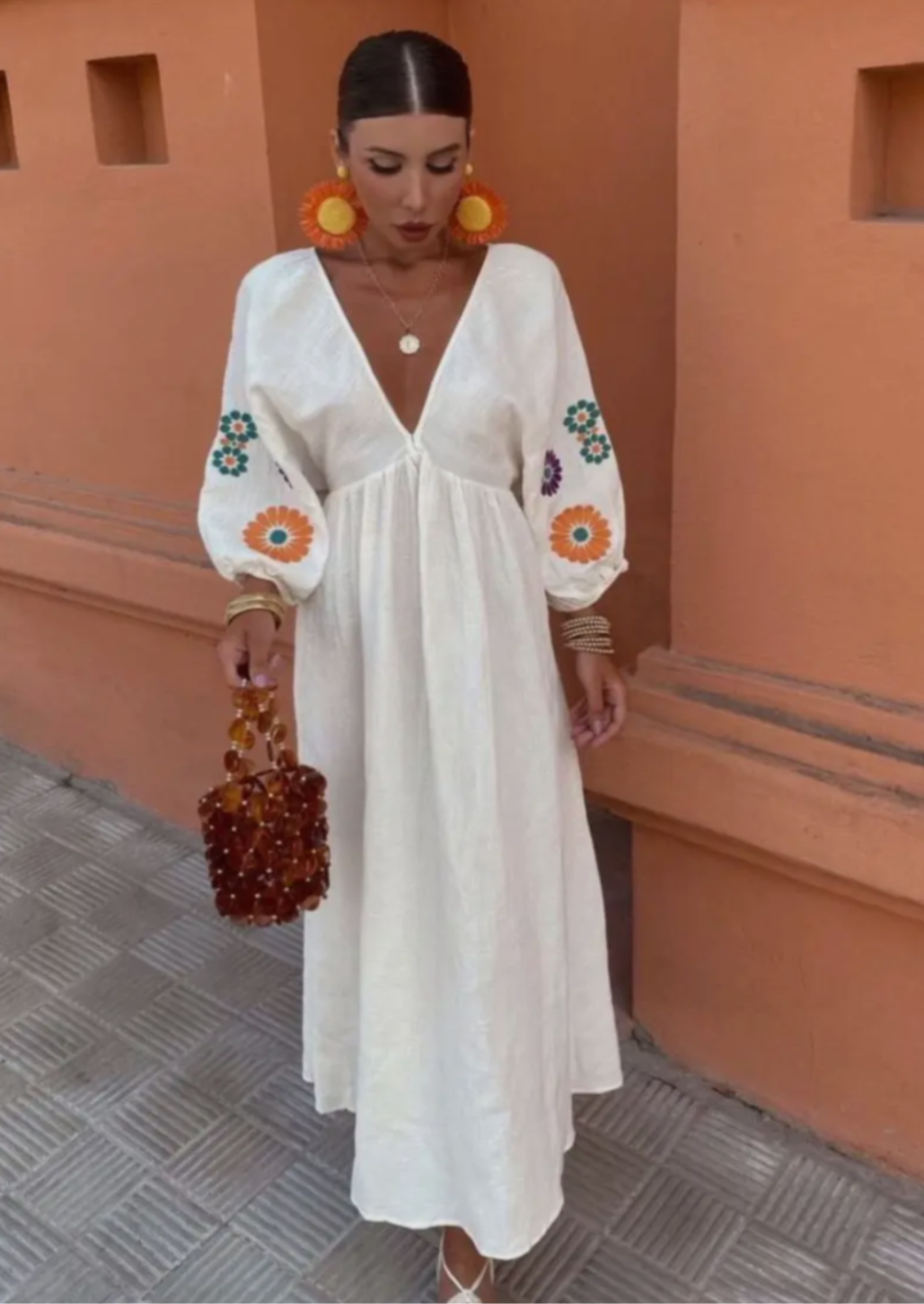 White Linen Long Boho Dress