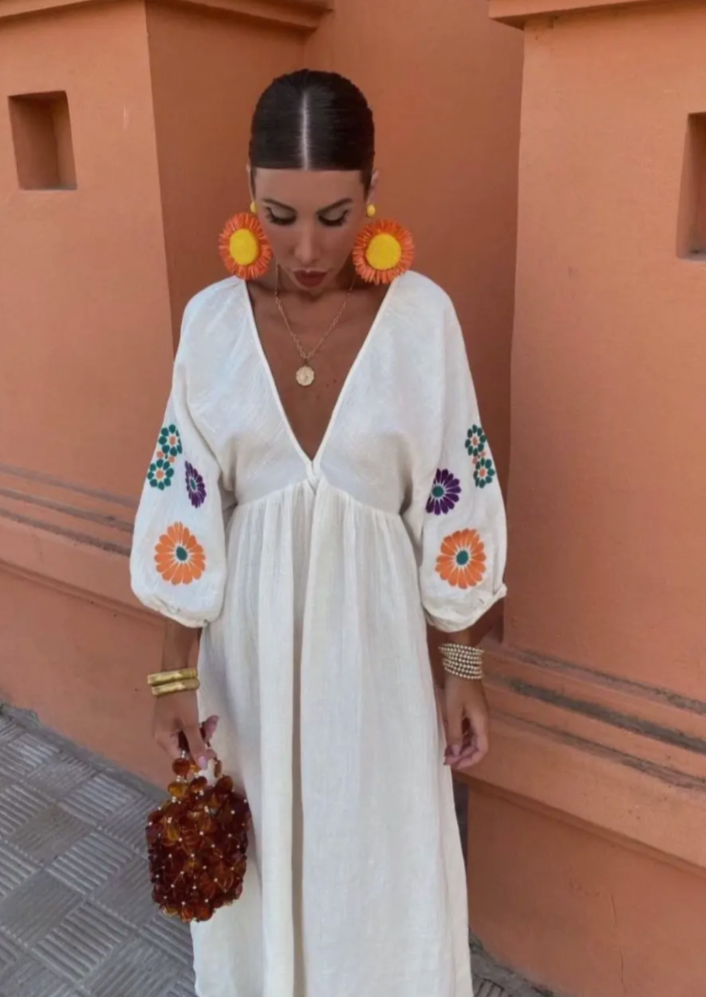 White Linen Long Boho Dress