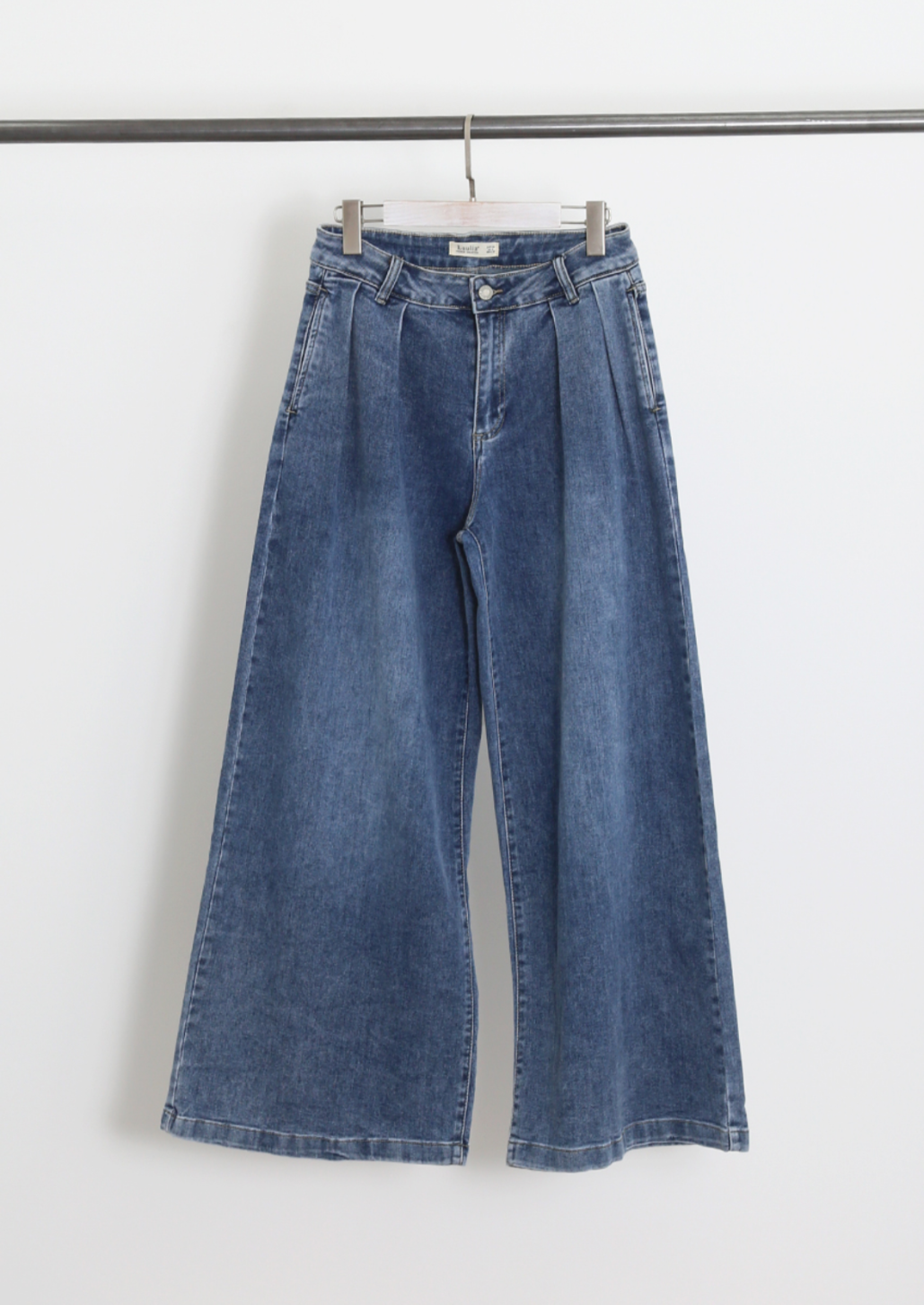 Pleated Flare Hem Wide Leg Jean