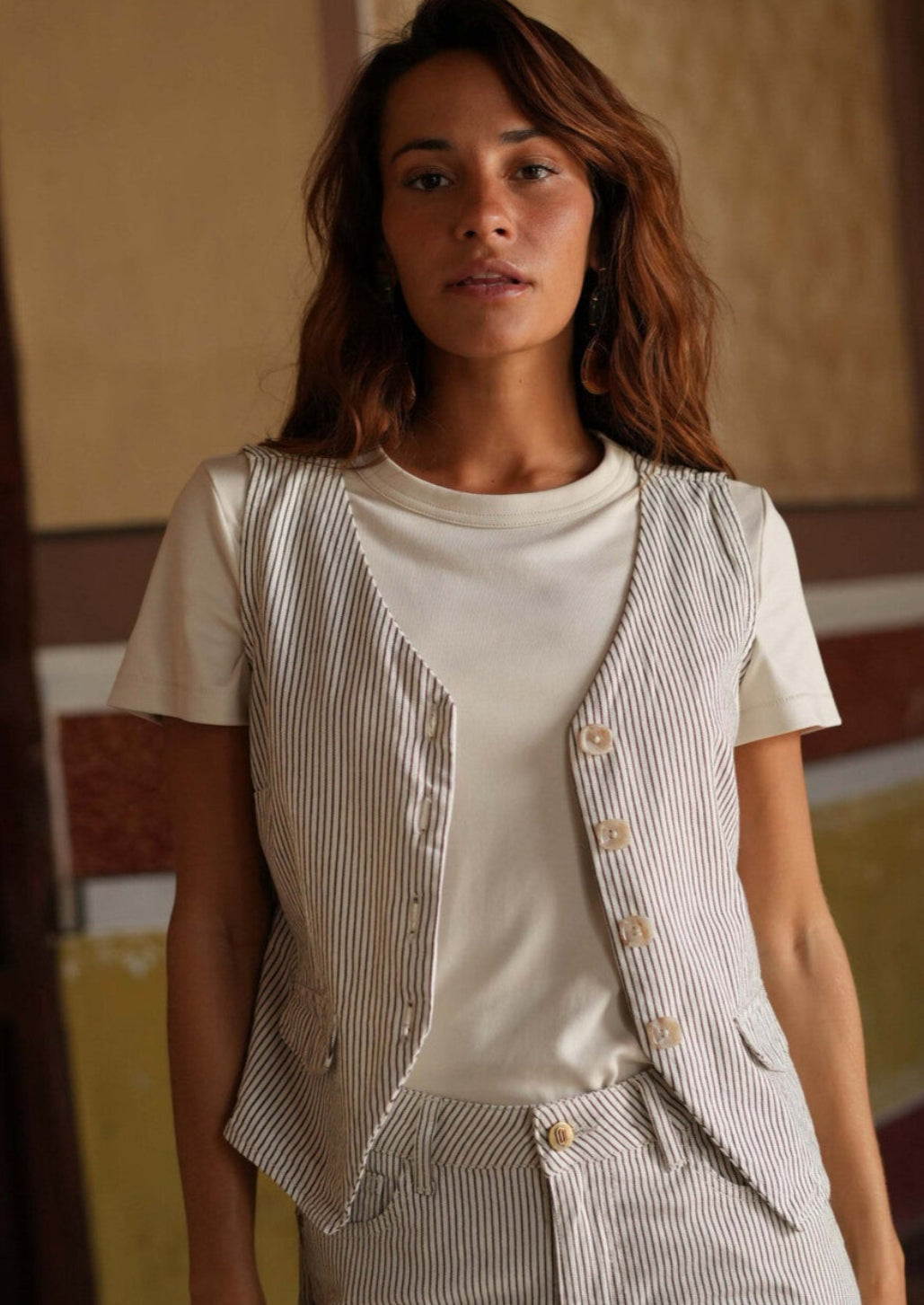 Talya Taupe Denim Waistcoat