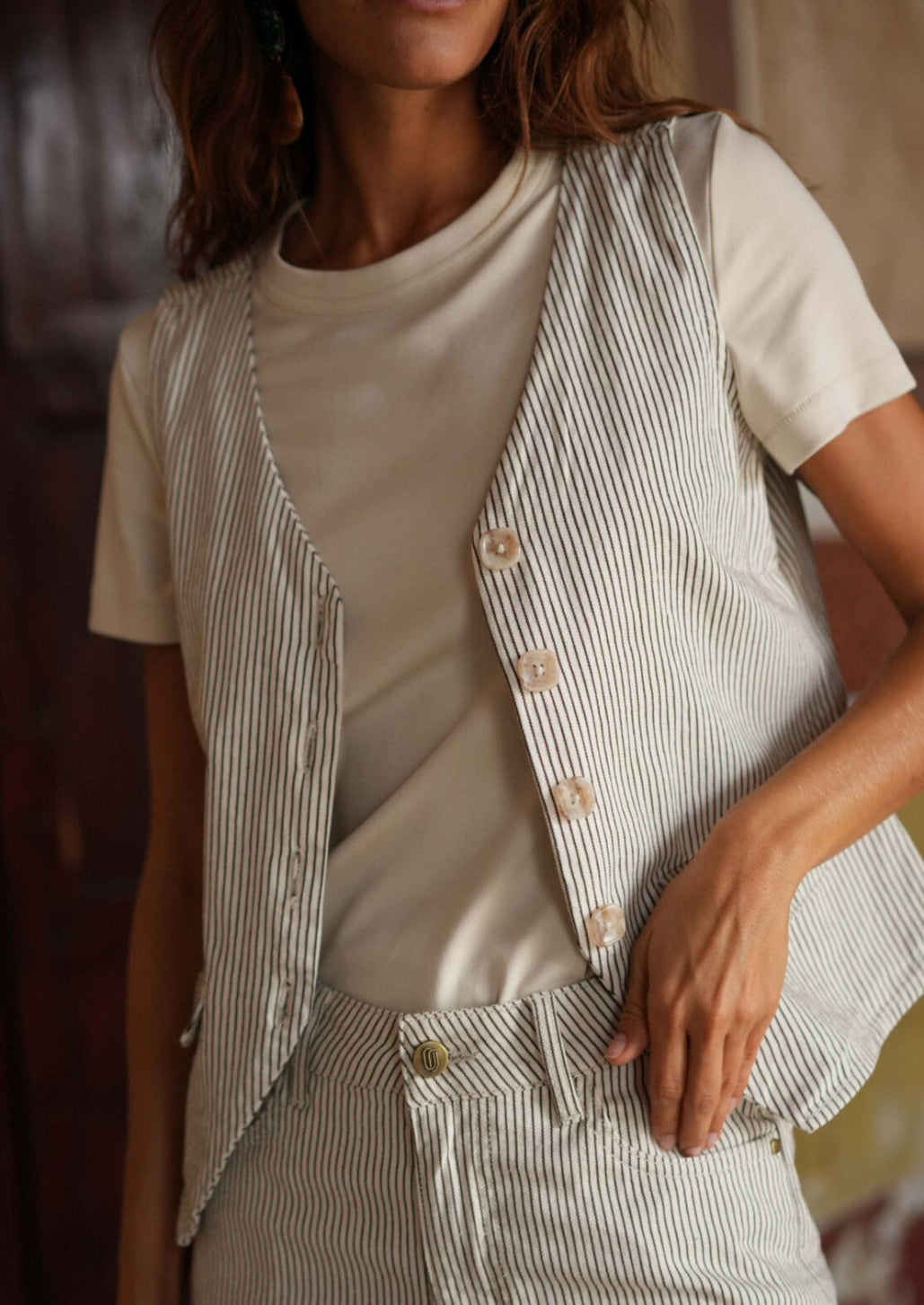 Talya Taupe Denim Waistcoat