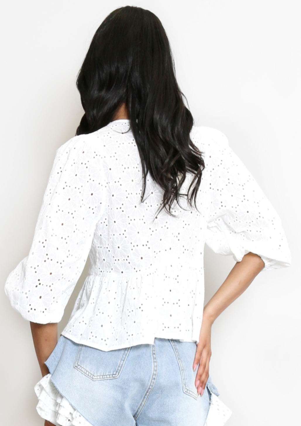 White Tie Front Broderie Anglaise Blouse