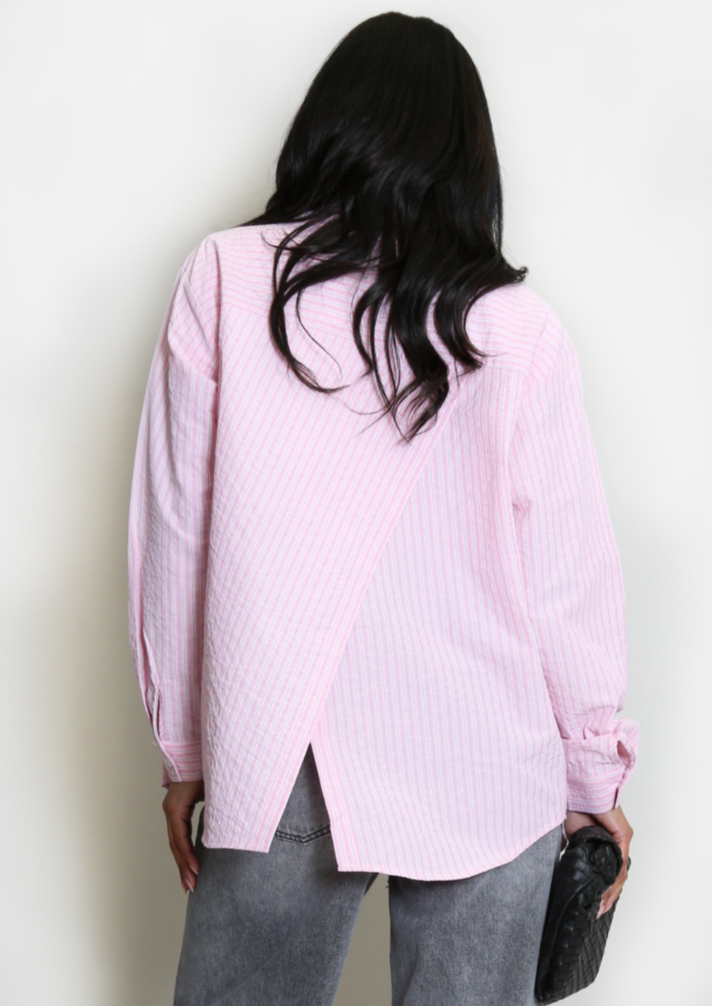 Pink Striped Overlapping Back Shirt