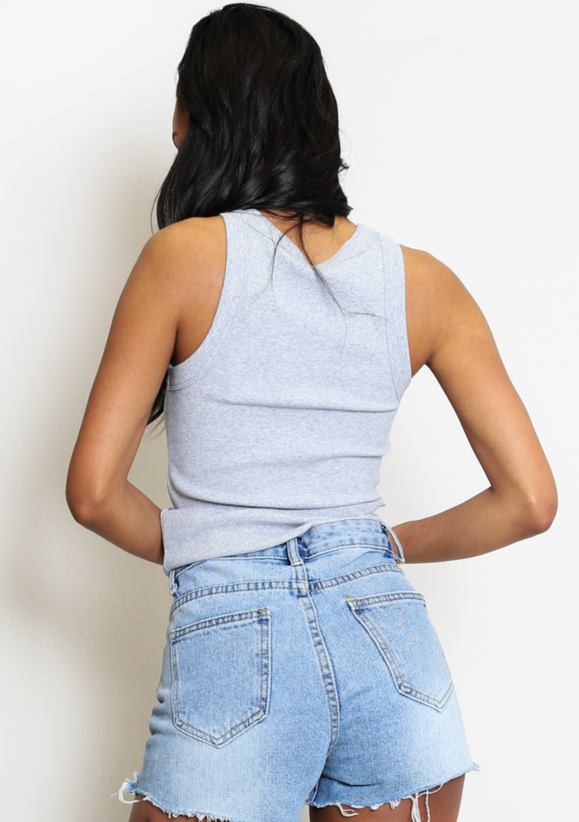 Grey Ribbed Round Neck Vest