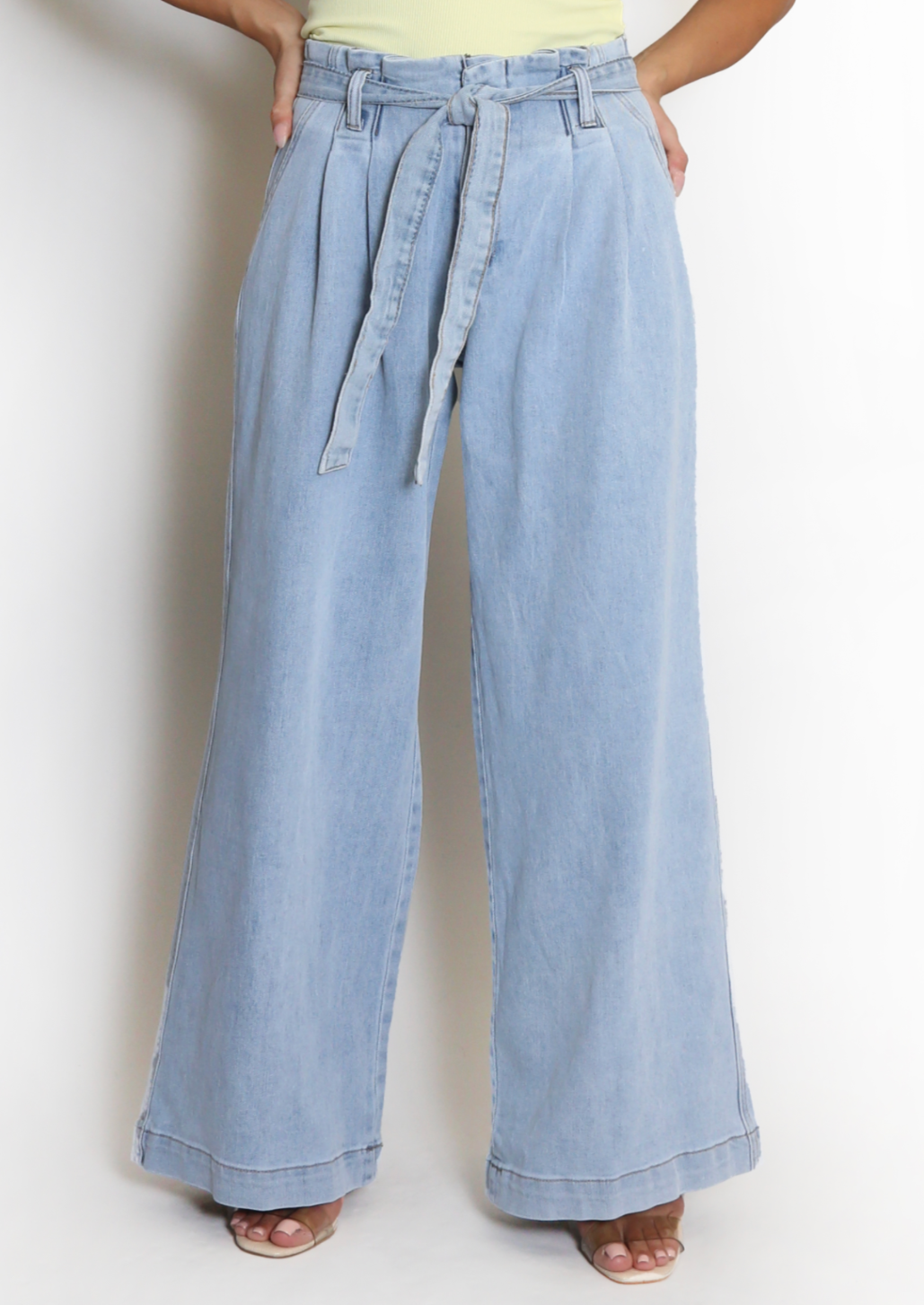 Mid Blue Pleated Paperbag Jeans