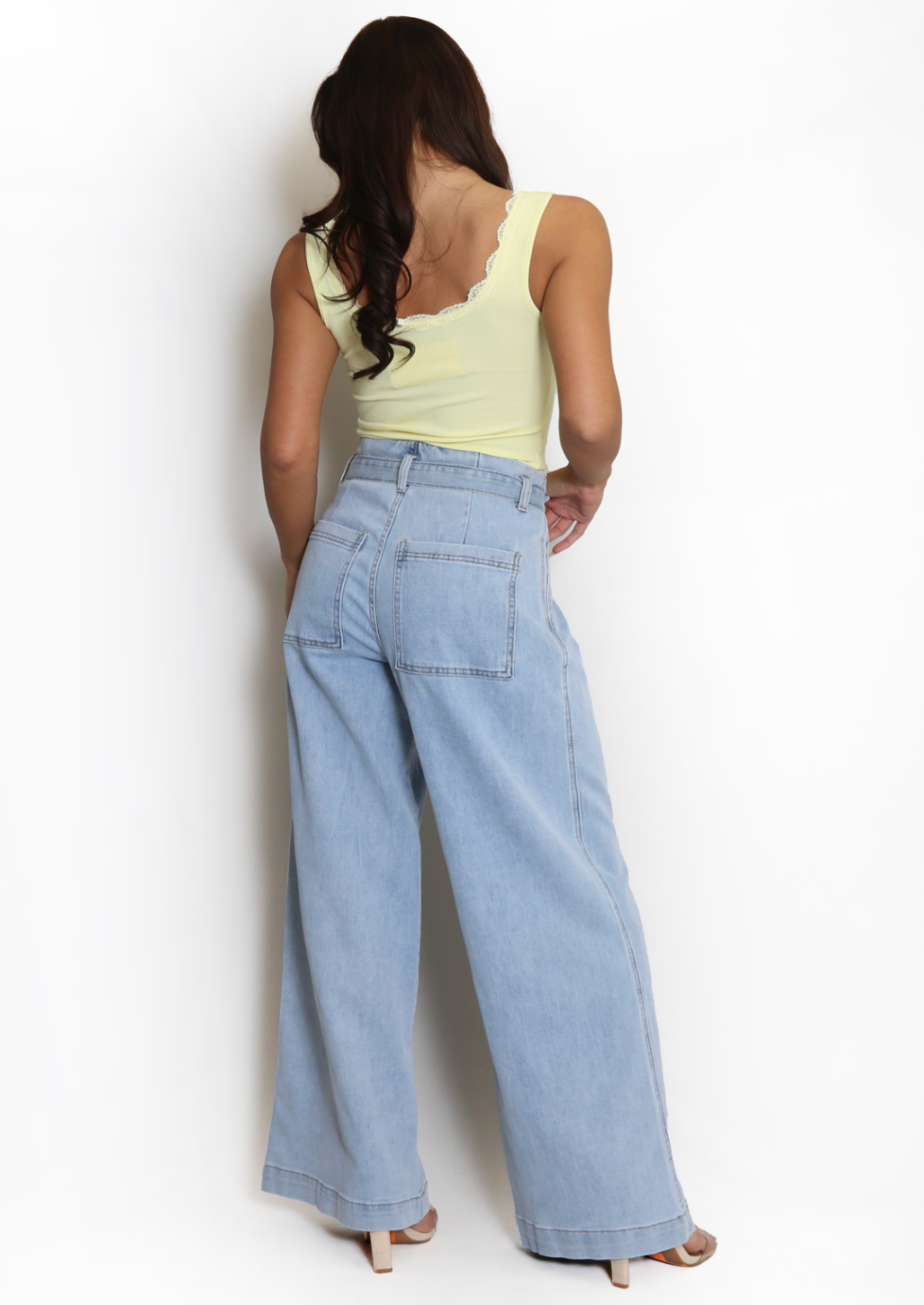 Mid Blue Pleated Paperbag Jeans