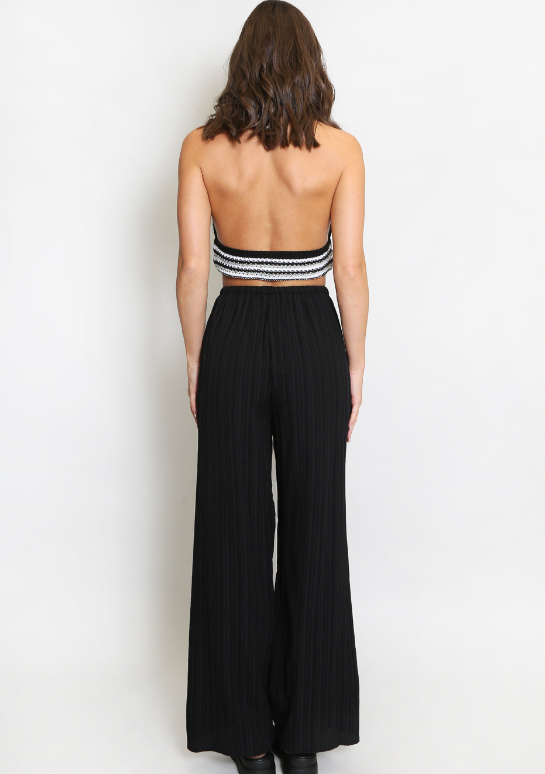 Black Elasticated Cheesecloth Wide Leg Trouser