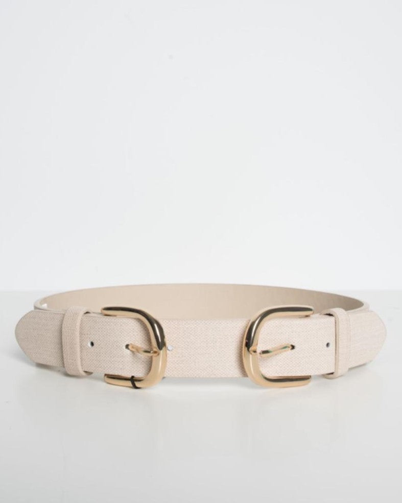 Cream Double Buckle Belt