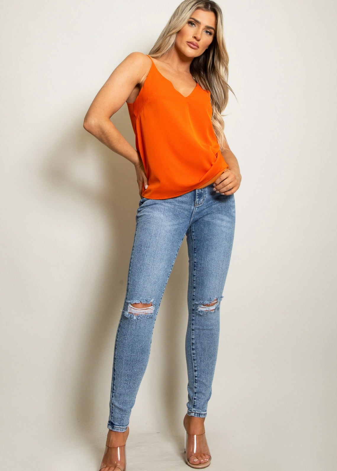 Orange V Neck Cami Top
