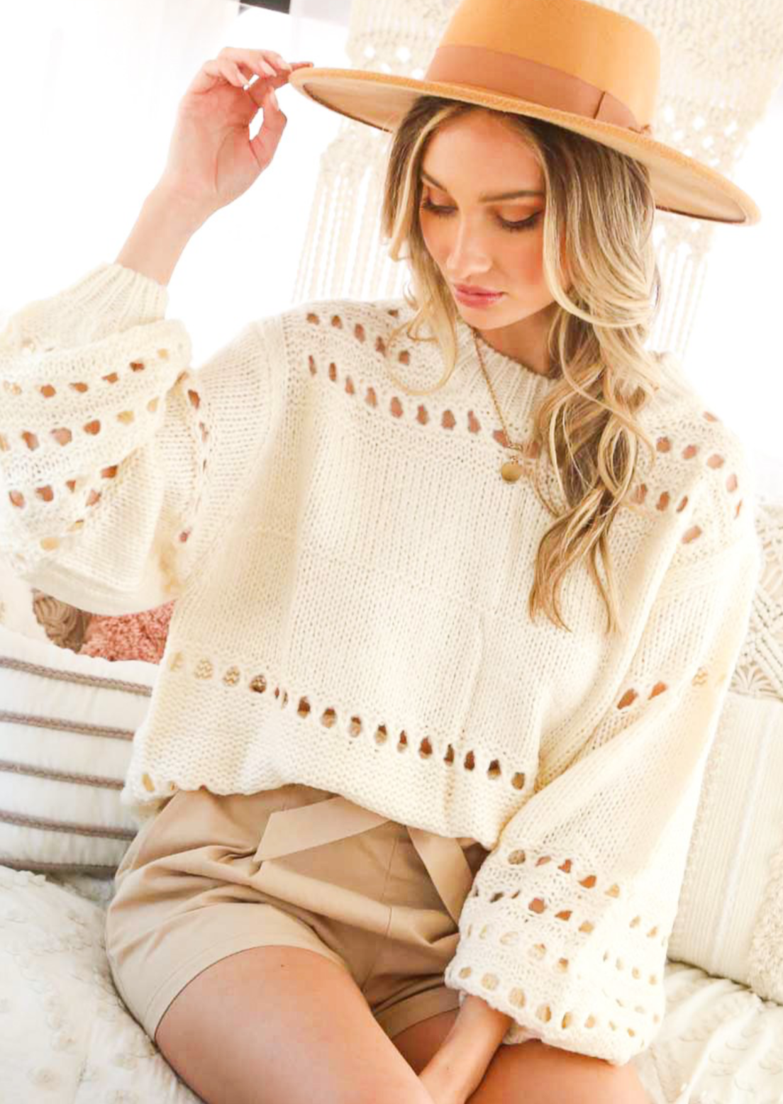 Balloon Sleeve Open Knit