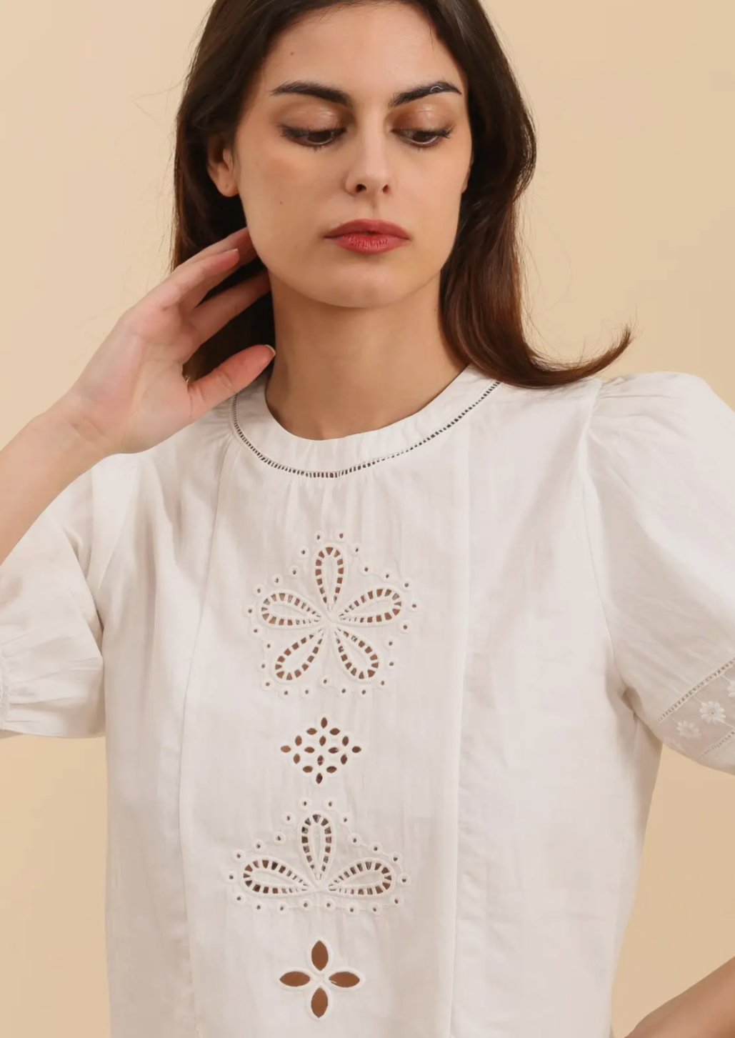 Embroidery White Flower Top