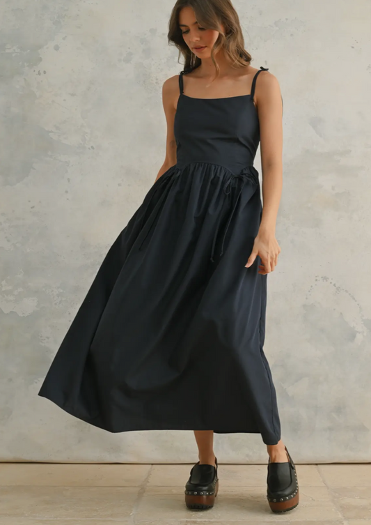 Navy Bow Tie Front Detail Dress
