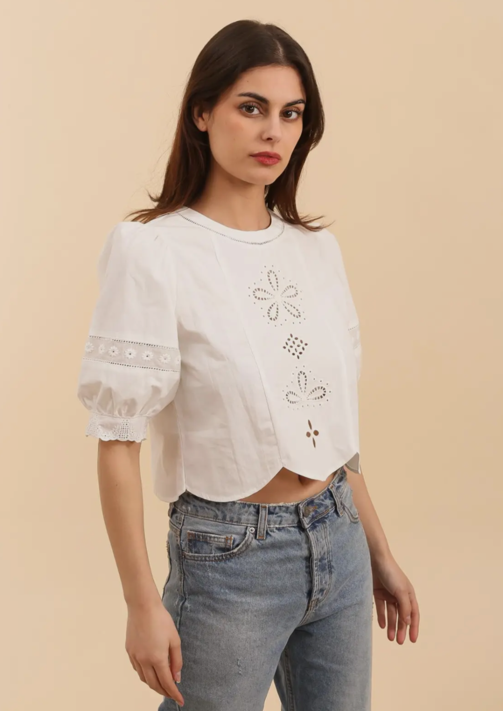 Embroidery White Flower Top
