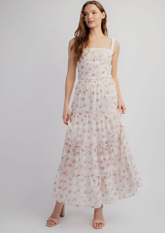 Embroidery Floral Printed Tiered Skirt