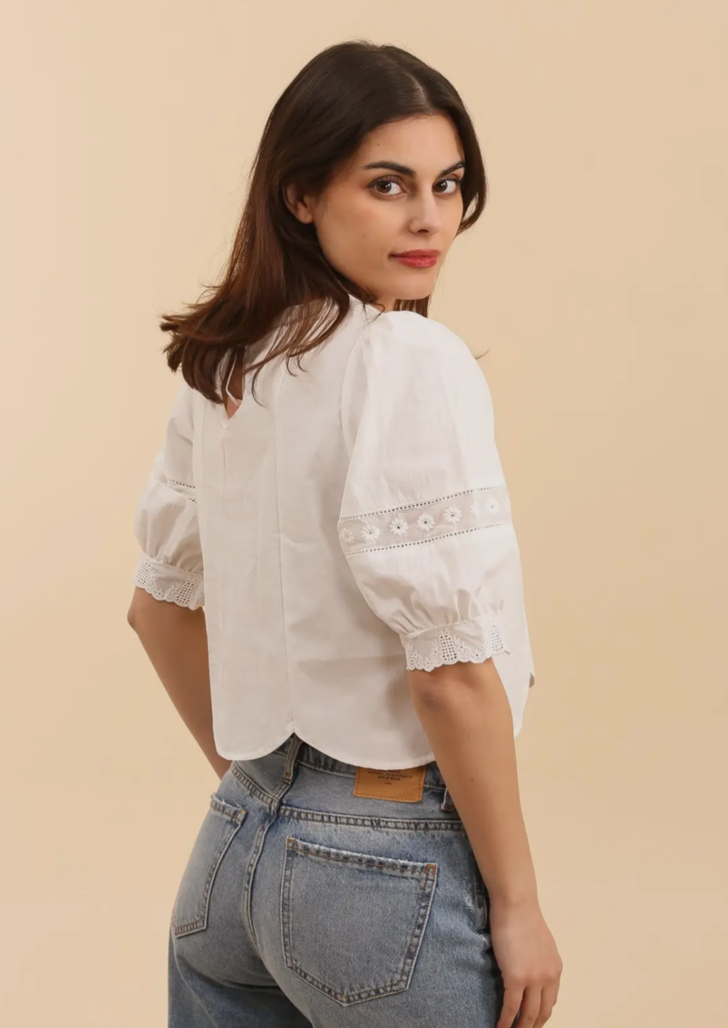 Embroidery White Flower Top