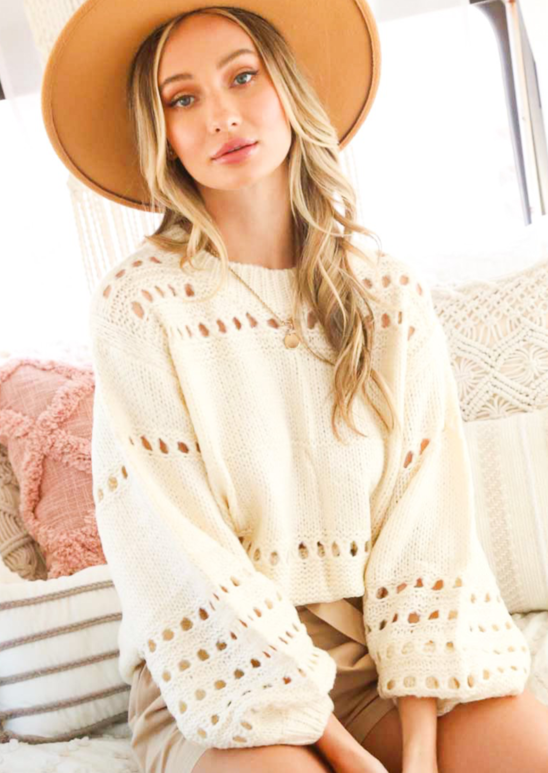 Balloon Sleeve Open Knit