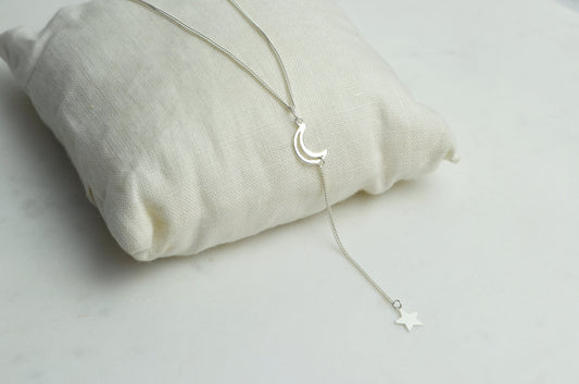 Sterling Silver Crescent Star Lariat Necklace