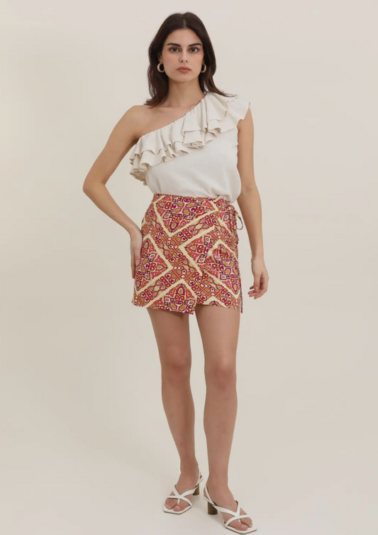 Printed Tie Front Skirt