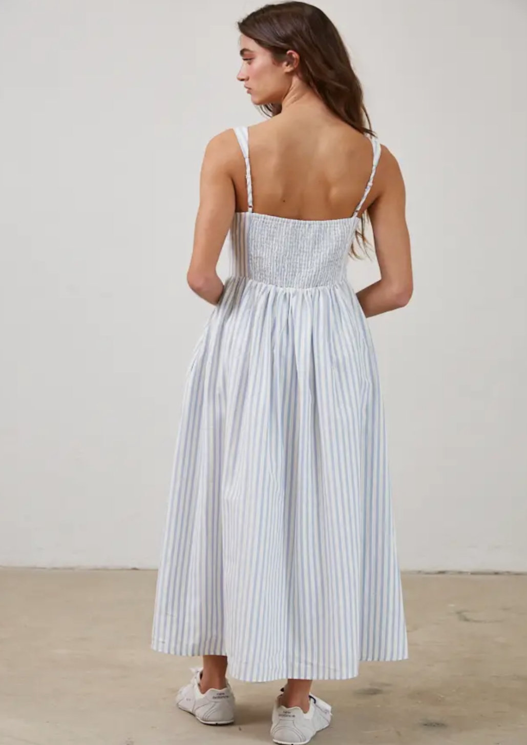 Blue & White Stripe Textured Tie Front Midi Dress