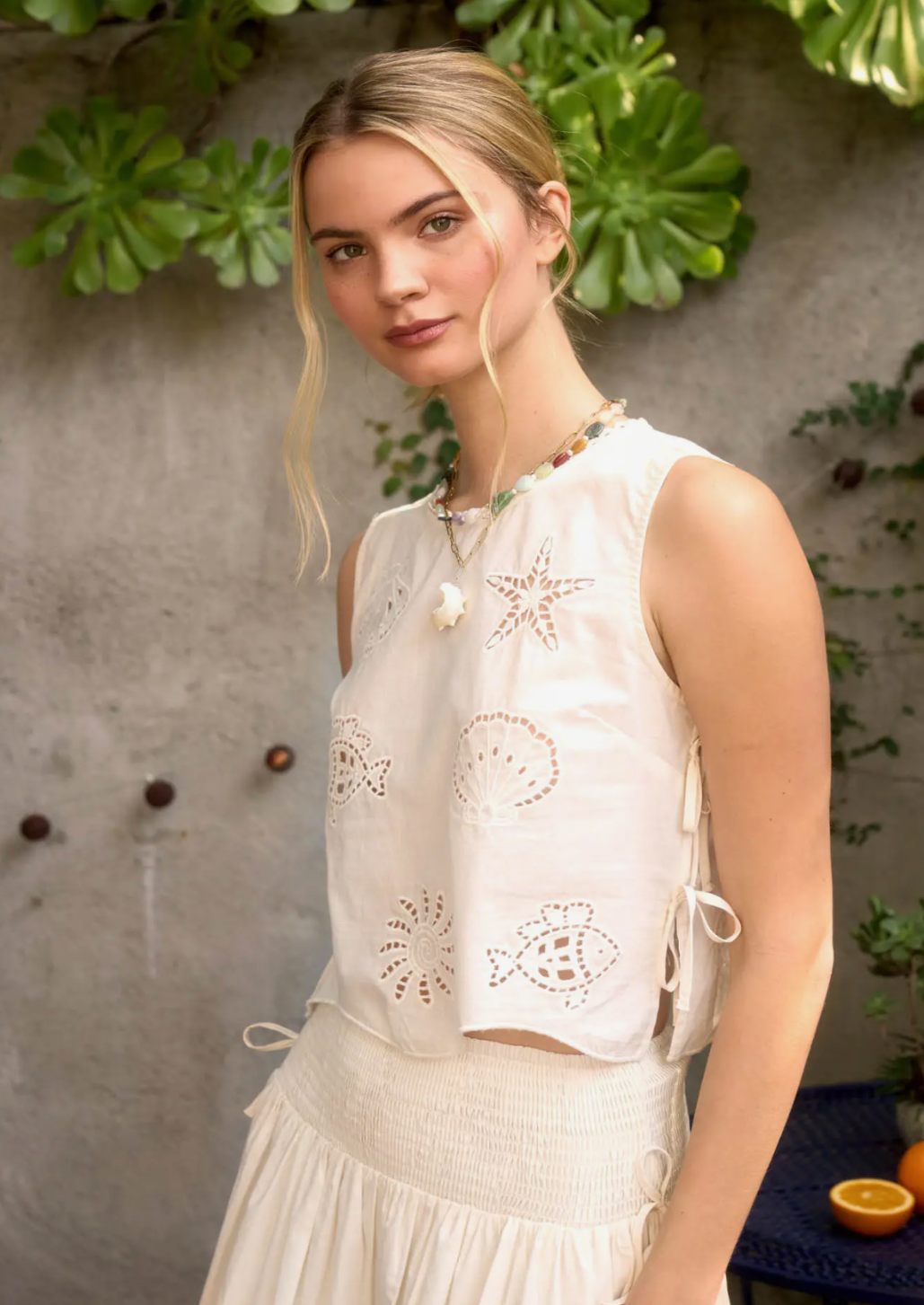 Nautical Eyelet Tie Detail Top