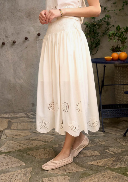 Nautical Eyelet Smocked Waist Skirt