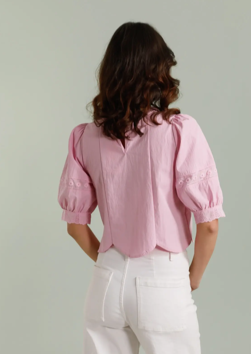 Pink Embroidery Cut Out Cotton Blouse