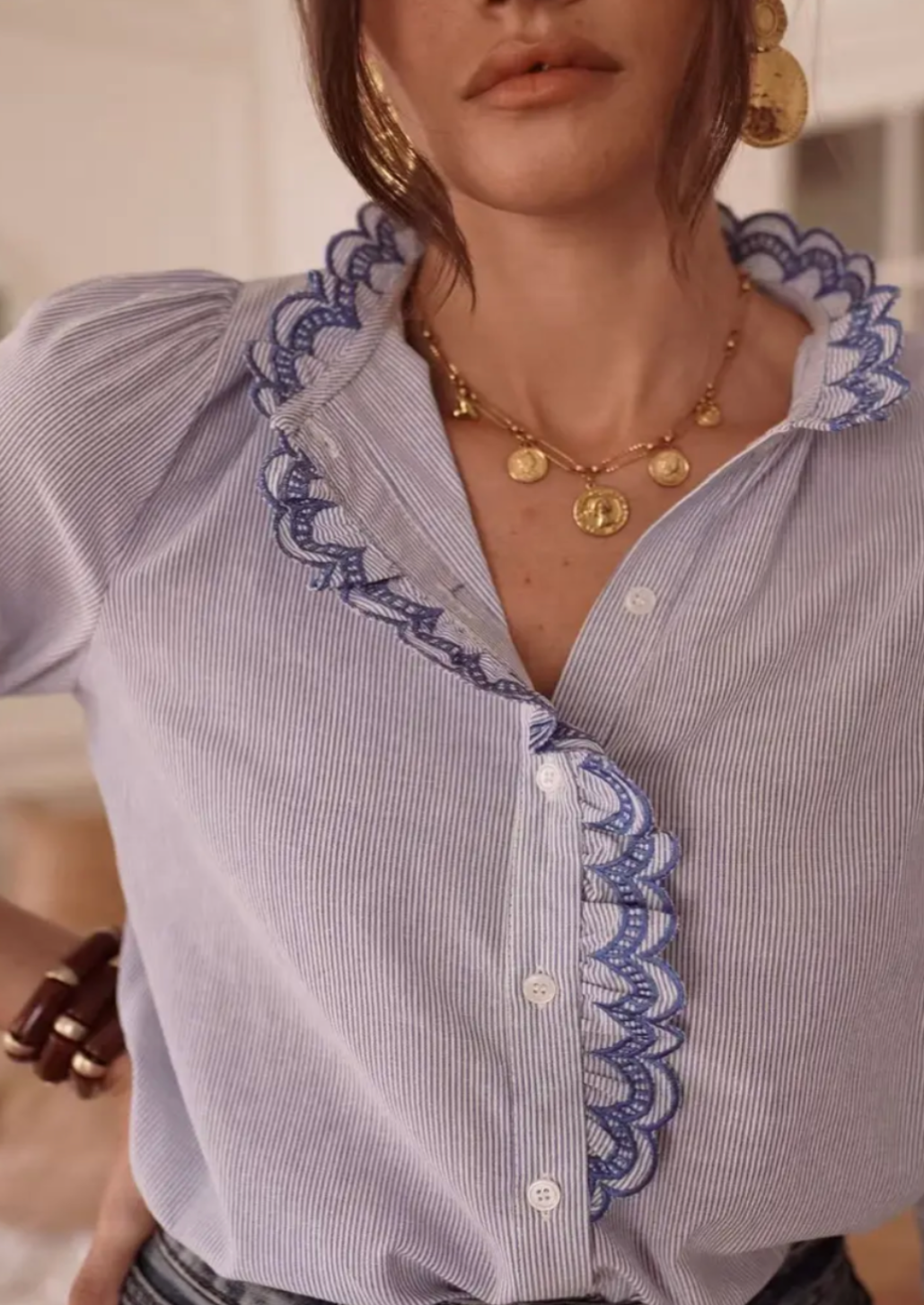 Striped Shirt With Contrasting Lace