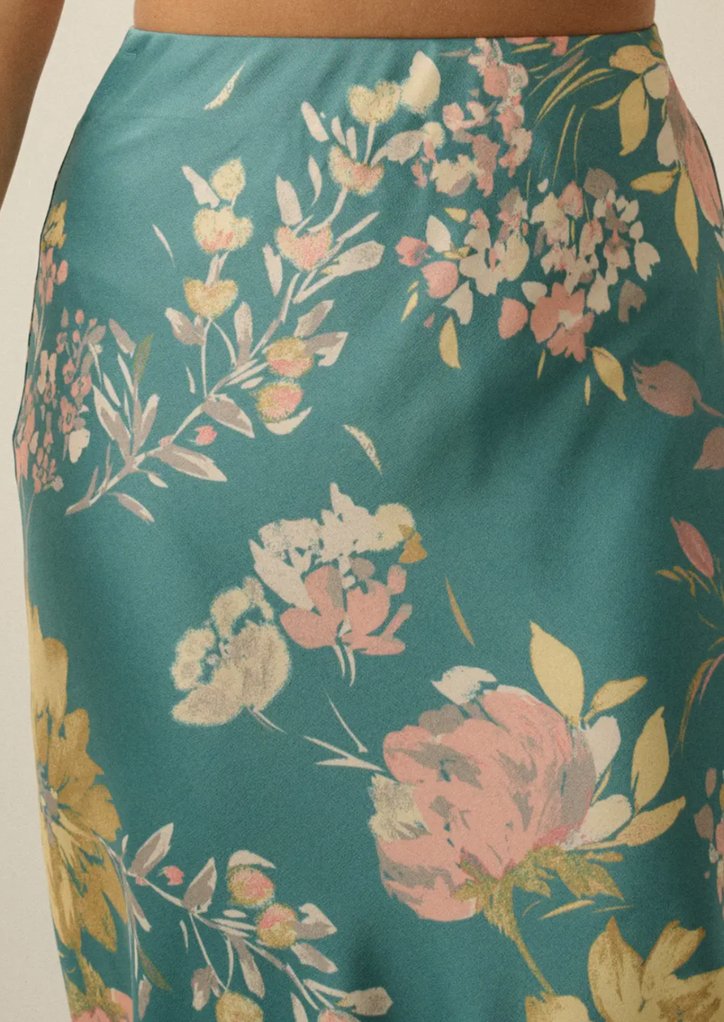 Textured Floral Print Bias Cut Maxi Skirt