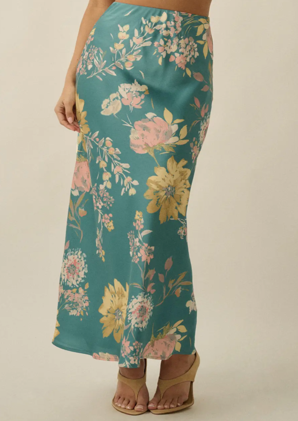 Textured Floral Print Bias Cut Maxi Skirt