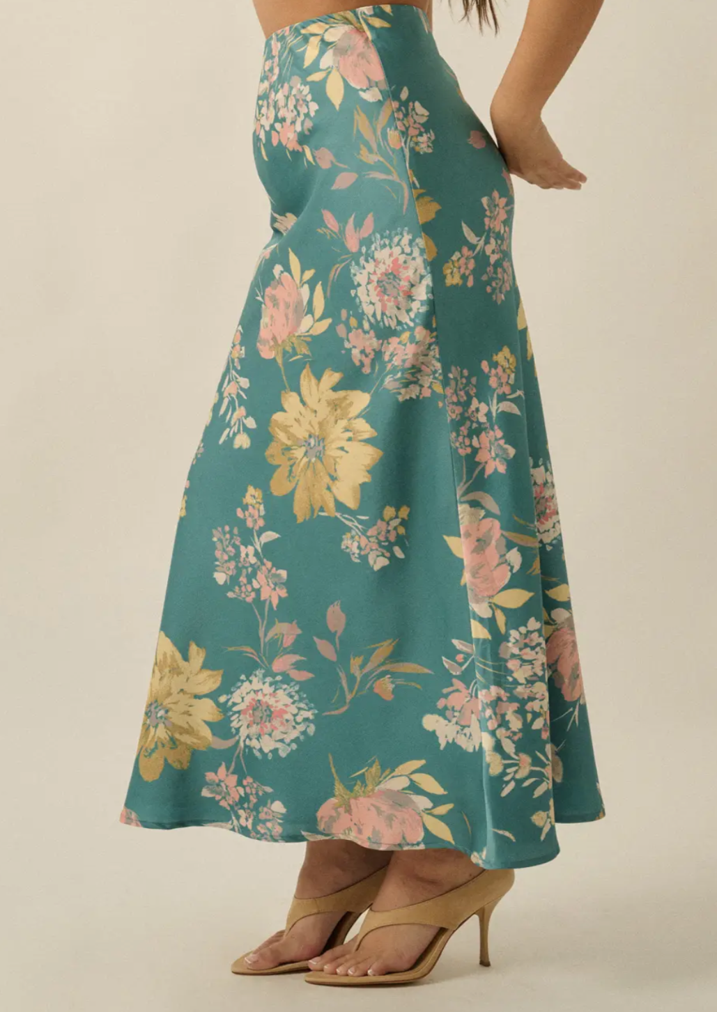 Textured Floral Print Bias Cut Maxi Skirt