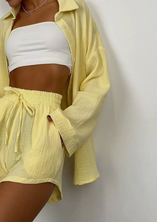 Yellow Cheesecloth Shorts