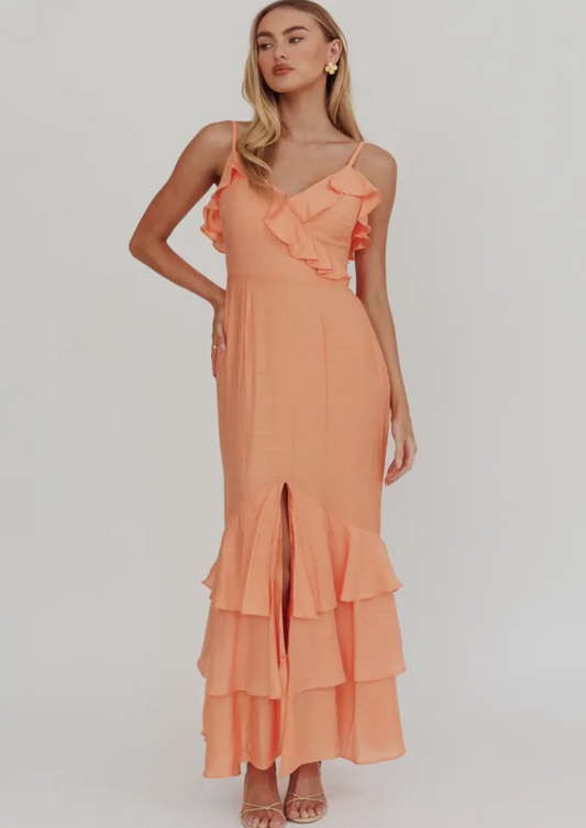 Orange Cross Ruffle Maxi Dress