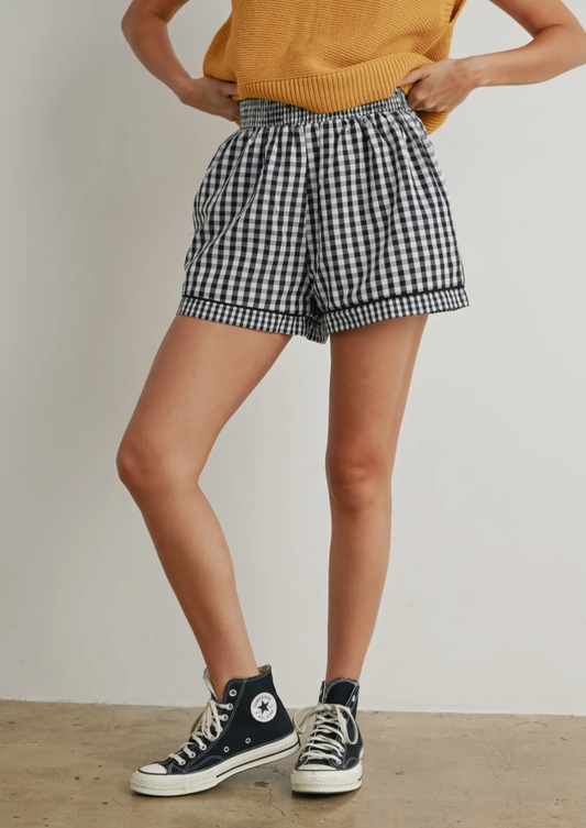 Garterized Gingham Shorts