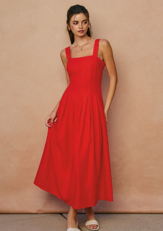 Linen Square Neck Panelled Maxi Dress