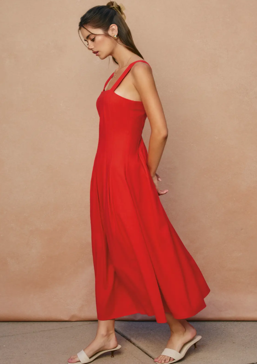 Linen Square Neck Panelled Maxi Dress