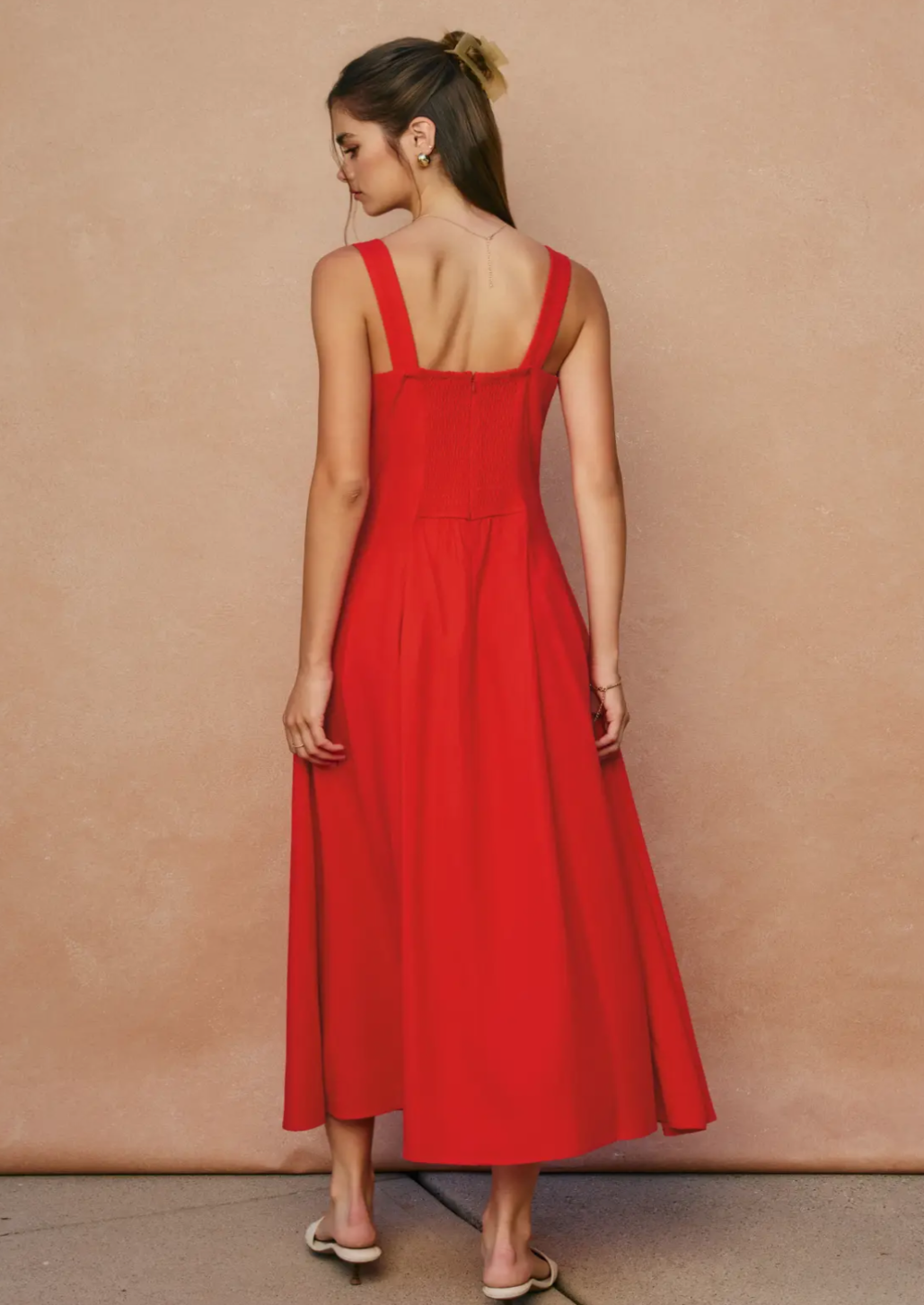 Linen Square Neck Panelled Maxi Dress