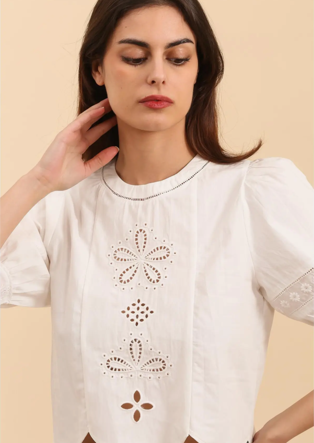 White Embroidery Cut Out Blouse