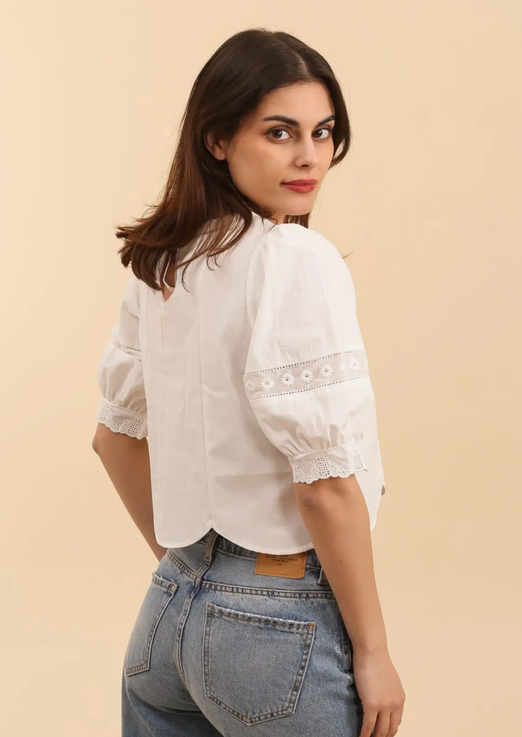 White Embroidery Cut Out Blouse