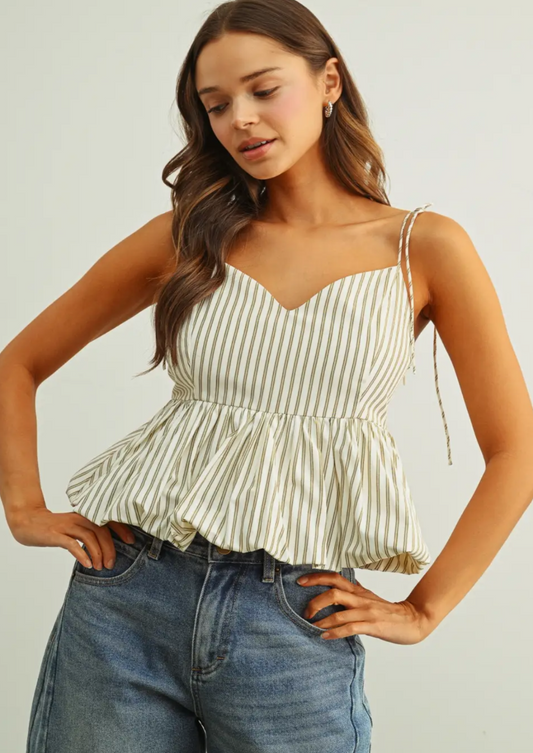 Striped Balloon Hem Cami Top