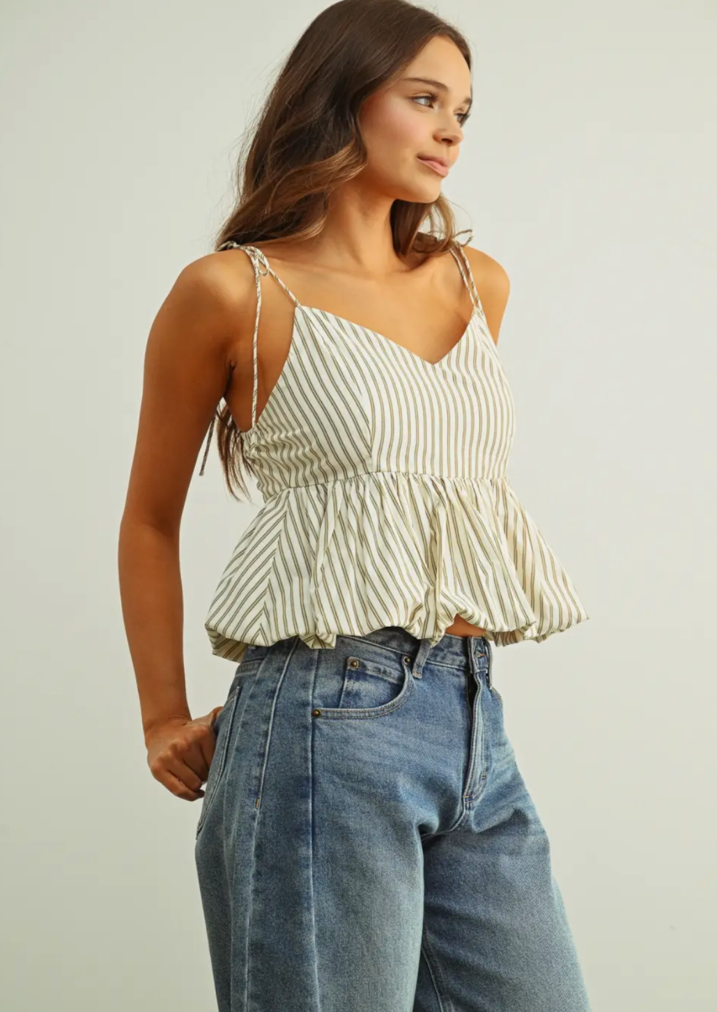 Striped Balloon Hem Cami Top