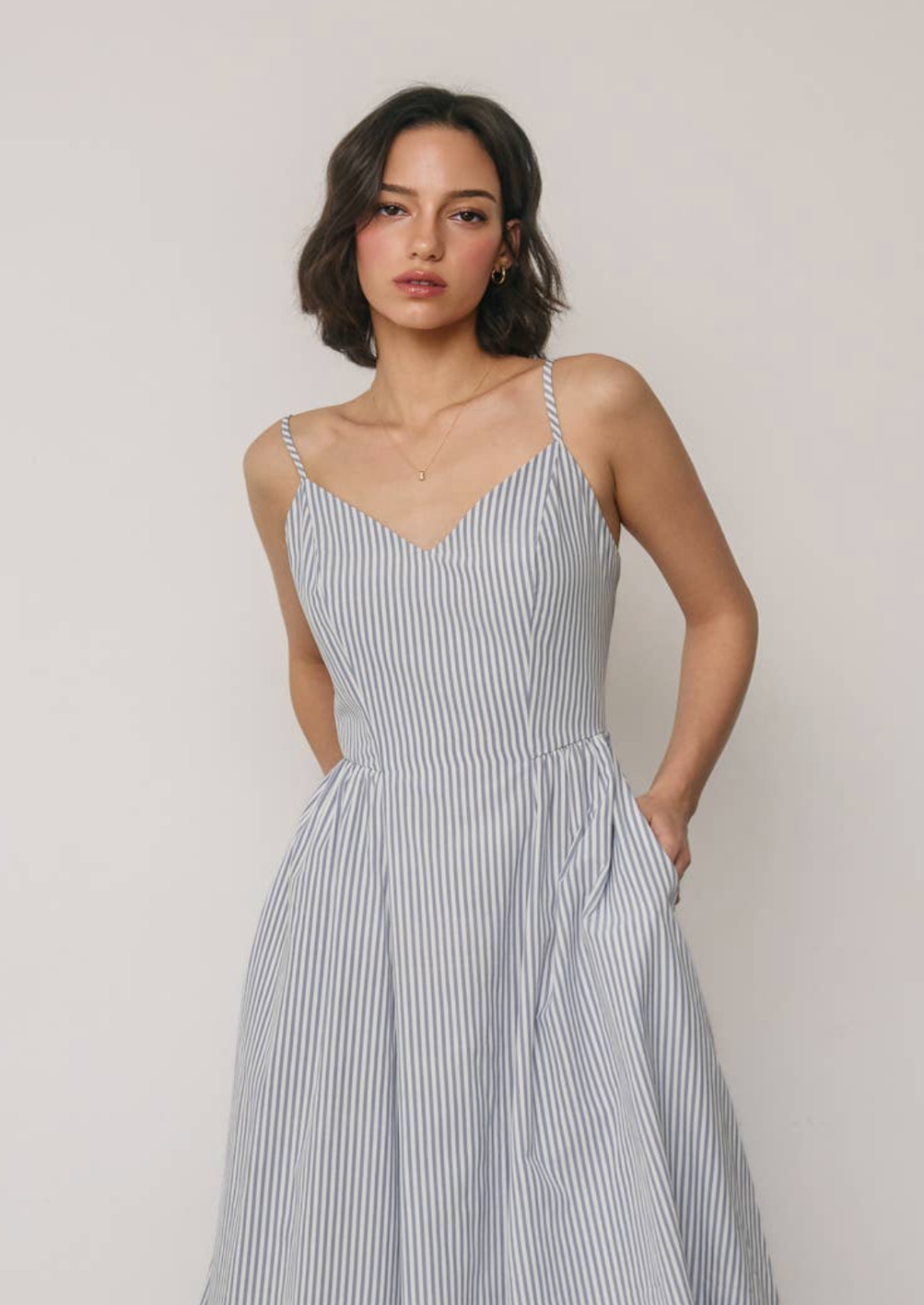 Stripe Gathered Midi Dress