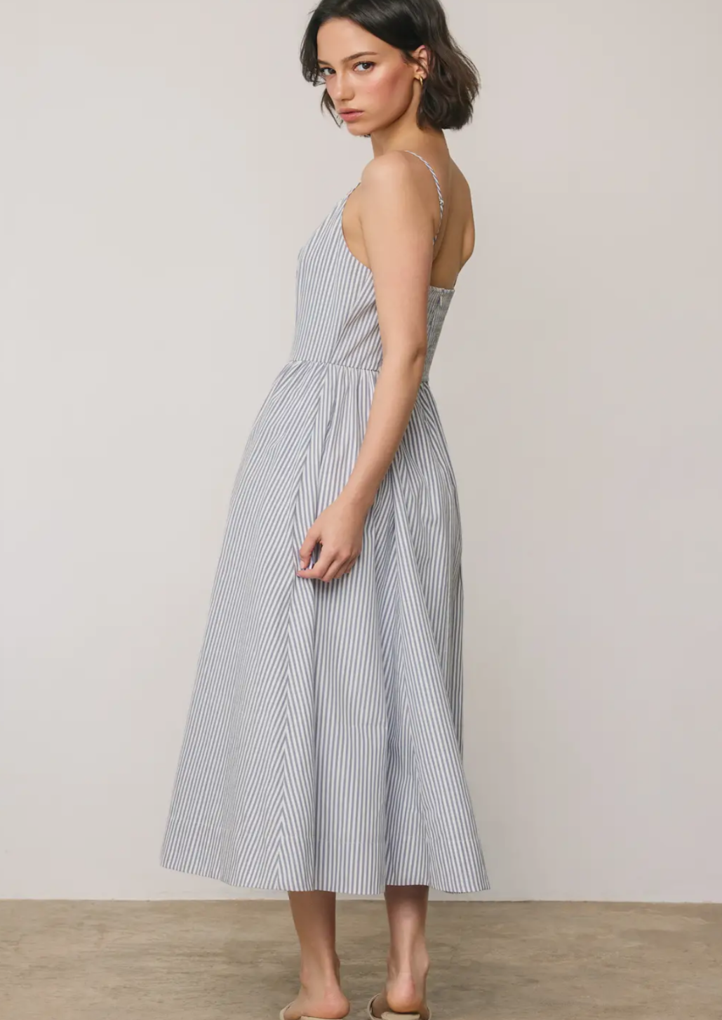 Stripe Gathered Midi Dress
