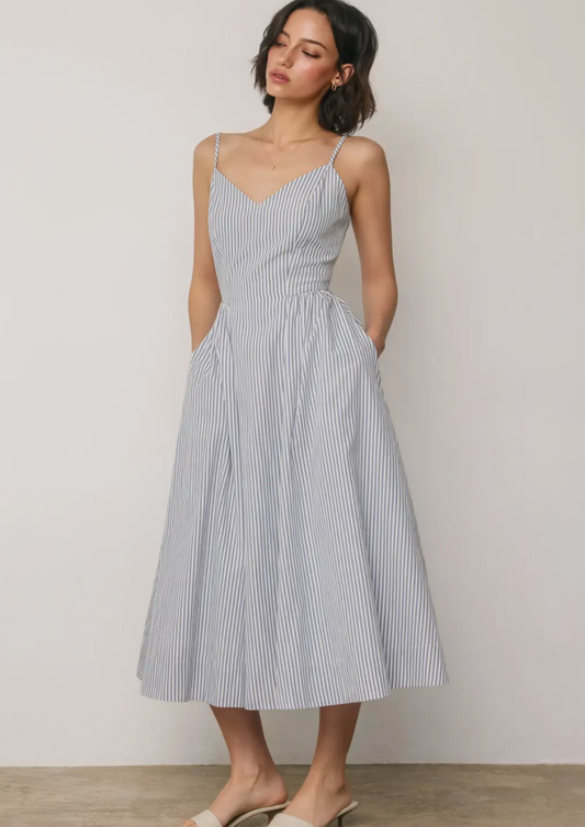 Stripe Gathered Midi Dress