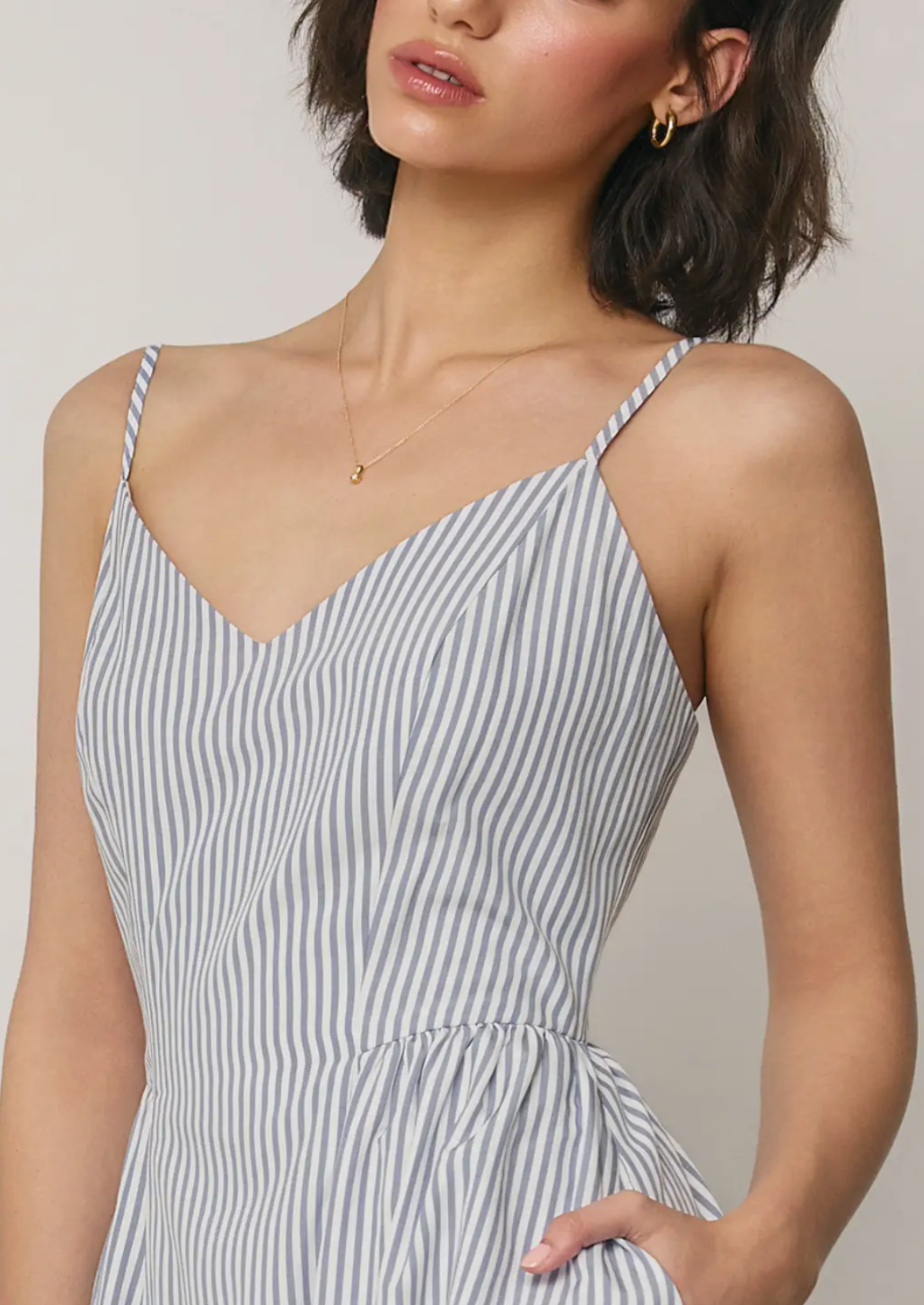 Stripe Gathered Midi Dress