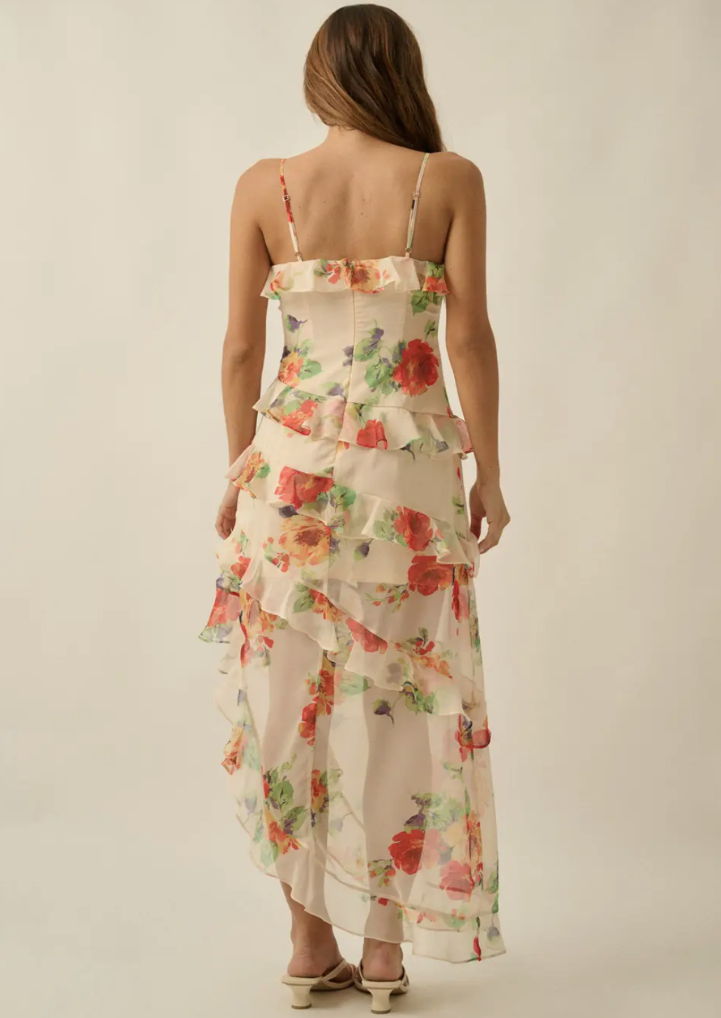 Floral Asymmetrical Ruffle Maxi Dress