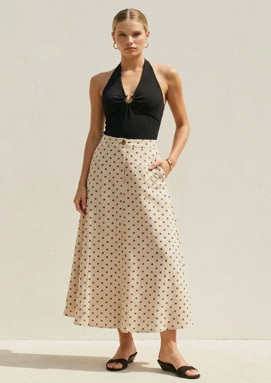 Polka Dot Linen Maxi Skirt