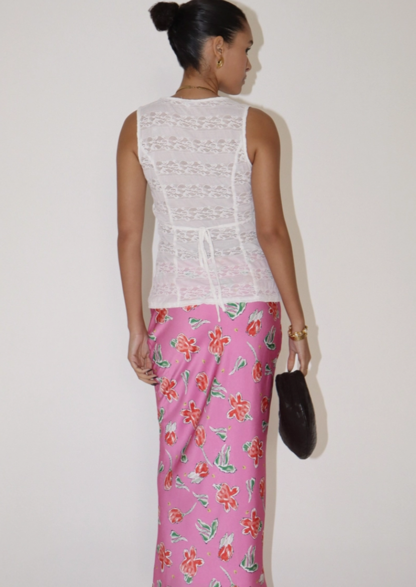 Floral Satin Maxi Skirt