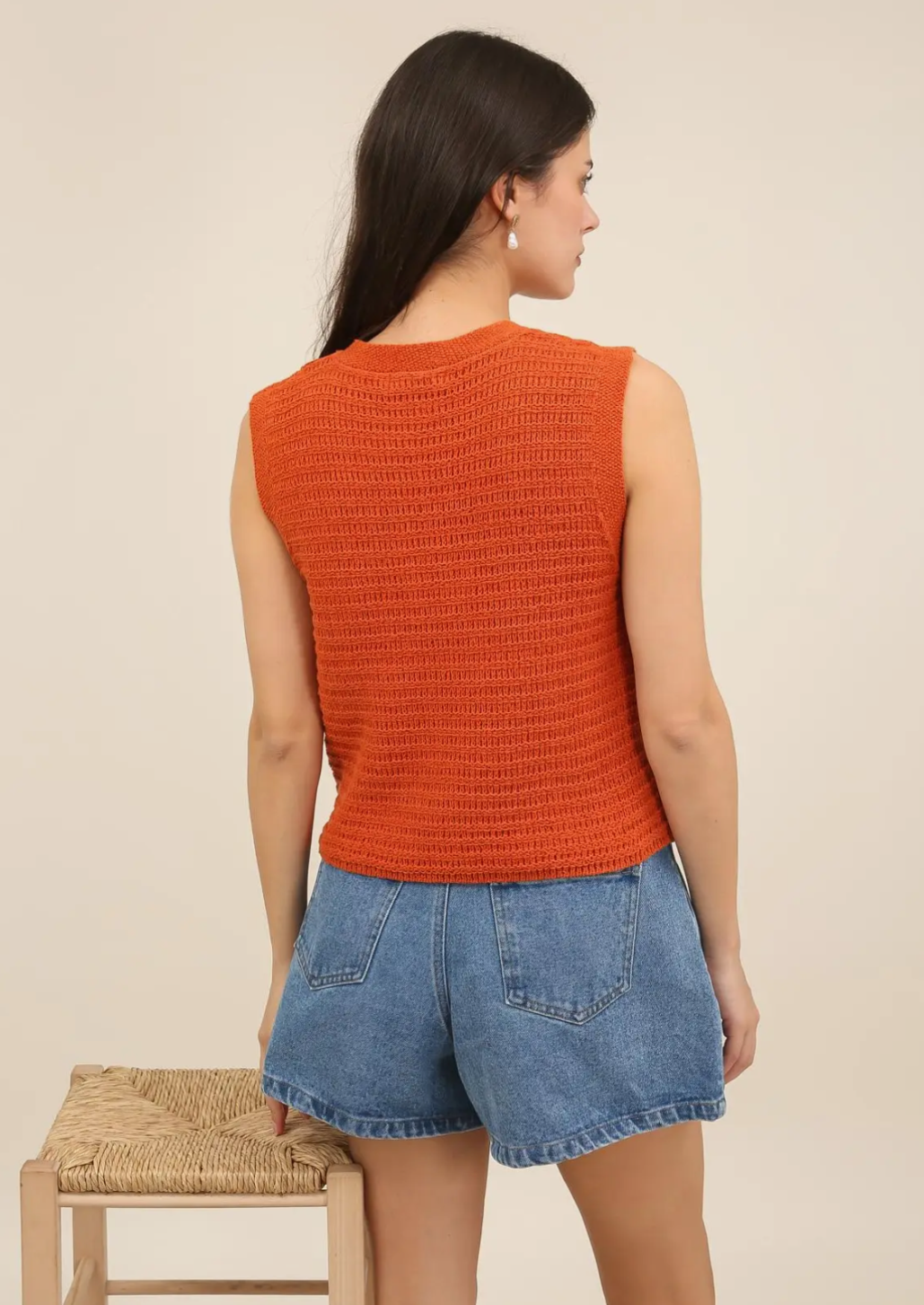 Rust Knitted Cardigan With Gold Sun Buttons
